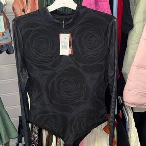 Selena Black Floral Long Sleeve Bodysuit